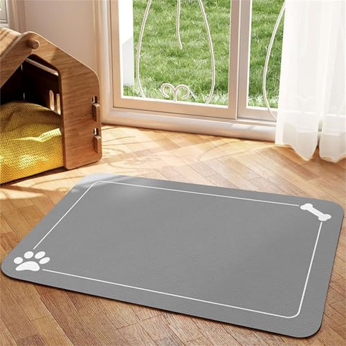 Hearda Futtermatte Hund Saugfähig, Katzen Futternapf Unterlage Napfunterlage Hund Futternapf Matte rutschfest Haustier Futtermatte Unterlage Katzennapf (30x40cm,Light Gray K) von Hearda