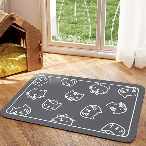 Hearda Futtermatte Hund Saugfähig, Katzen Futternapf Unterlage Napfunterlage Hund Futternapf Matte rutschfest Haustier Futtermatte Unterlage Katzennapf (50x80cm,Katze K) von Hearda