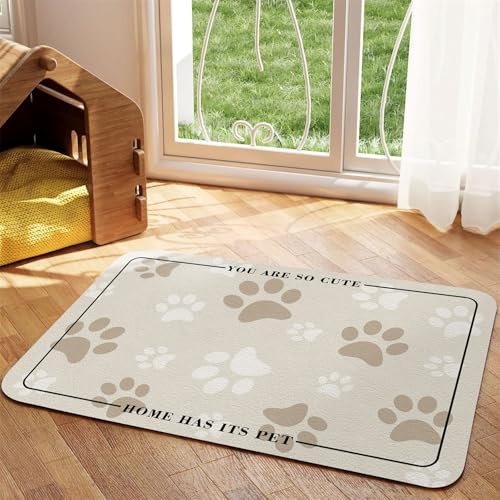 Hearda Futtermatte Hund Saugfähig, Katzen Futternapf Unterlage Napfunterlage Hund Schnelltrocknend Futternapf Matte rutschfest Haustier Futtermatte Unterlage Katzennapf (50x80cm,Beige J) von Hearda