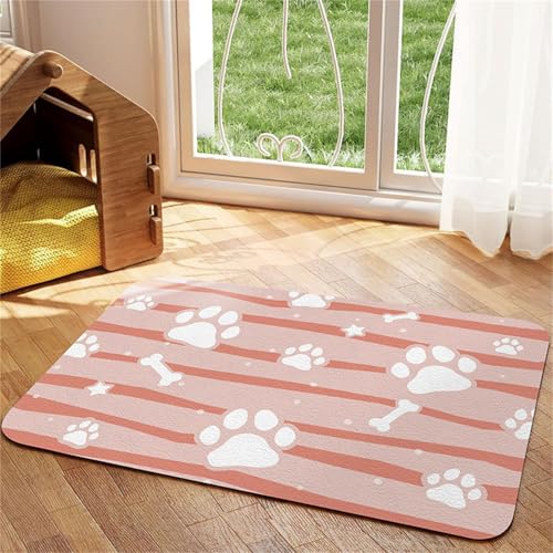 Hearda Futtermatte Hund Saugfähig, Katzen Futternapf Unterlage Napfunterlage Hund Schnelltrocknend Futternapf Matte rutschfest Haustier Futtermatte Unterlage Katzennapf (50x80cm,Rosa Streifen J) von Hearda