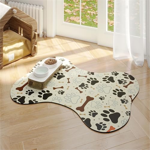 Hearda Futtermatte Hund Saugfähig, Knochen Form Katzen Futternapf Unterlage Napfunterlage Hund Futternapf Matte rutschfest Haustier Futtermatte Unterlage Katzennapf (35x50cm,Beige) von Hearda