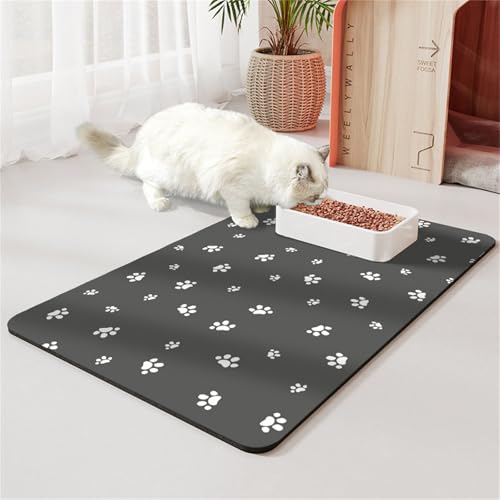 Hearda Futtermatte Hund Saugfähig,Katzen Futternapf Unterlage Napfunterlage Hund Schnelltrocknend Futternapf Matte rutschfest Haustier Futtermatte Unterlage Katzennapf (50x80cm,Hundepfote Drucken) von Hearda