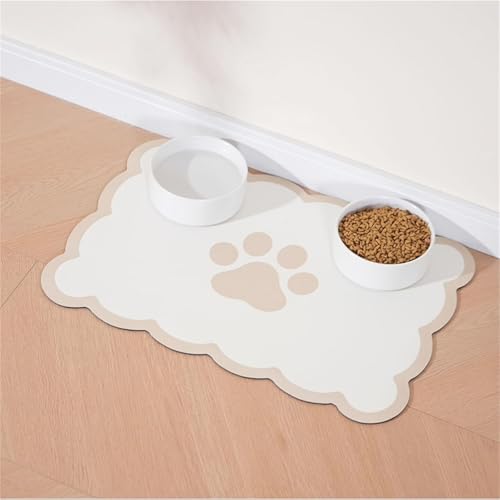 Hearda Futtermatte Hund rutschfest, Gewellte Kante Napfunterlage Hund Saugfähig Katzen Futternapf Unterlage Schnelltrocknend Unterlage Katzennapf Futternapf Matte (30x40cm,Beige) von Hearda