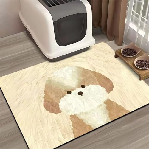 Hearda Futtermatte Hund rutschfest, Ölgemälde Stil Napfunterlage Hund Saugfähig Katzen Futternapf Unterlage Schnelltrocknend Unterlage Katzennapf Futternapf Matte (80x120cm,Beige) von Hearda