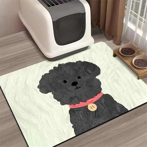 Hearda Futtermatte Hund rutschfest, Ölgemälde Stil Napfunterlage Hund Saugfähig Katzen Futternapf Unterlage Schnelltrocknend Unterlage Katzennapf Futternapf Matte (80x120cm,Schwarz Teddy) von Hearda