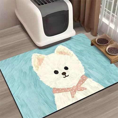 Hearda Futtermatte Hund rutschfest, Ölgemälde Stil Napfunterlage Hund Saugfähig Katzen Futternapf Unterlage Schnelltrocknend Unterlage Katzennapf Futternapf Matte (80x120cm,West Highland Terrier) von Hearda