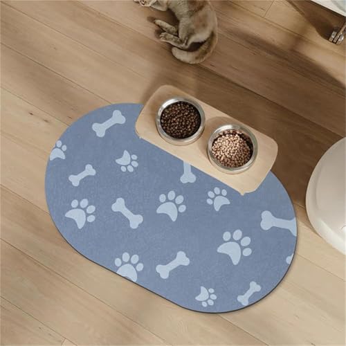 Hearda Futtermatte Hund rutschfest, Oval Napfunterlage Hund Saugfähig Katzen Futternapf Unterlage Schnelltrocknend Unterlage Katzennapf Futternapf Matte Haustier Futtermatte (80x120cm,Blau) von Hearda