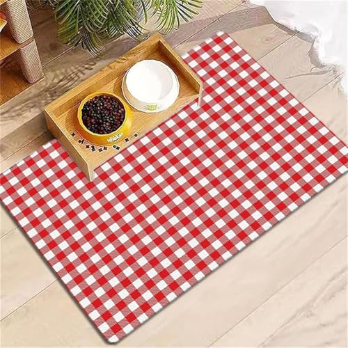 Hearda Futtermatte Hund rutschfest, Plaid Gingham Napfunterlage Hund Saugfähig Katzen Futternapf Unterlage Schnelltrocknend Unterlage Katzennapf Futternapf Matte (80x120cm,Rot Gingham) von Hearda