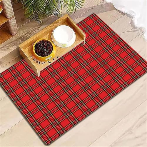 Hearda Futtermatte Hund rutschfest, Plaid Gingham Napfunterlage Hund Saugfähig Katzen Futternapf Unterlage Schnelltrocknend Unterlage Katzennapf Futternapf Matte (80x120cm,Weihnachten) von Hearda