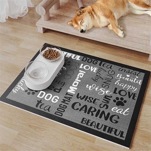 Hearda Futtermatte Hund rutschfest, Vintage Stil Napfunterlage Hund Saugfähig Katzen Futternapf Unterlage Schnelltrocknend Unterlage Katzennapf Futternapf Matte (30x50cm,Grau) von Hearda