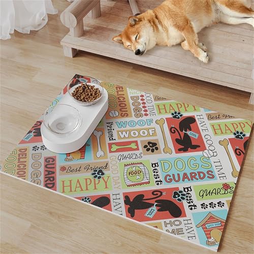 Hearda Futtermatte Hund rutschfest, Vintage Stil Napfunterlage Hund Saugfähig Katzen Futternapf Unterlage Schnelltrocknend Unterlage Katzennapf Futternapf Matte (60x90cm,Vintage Stil) von Hearda