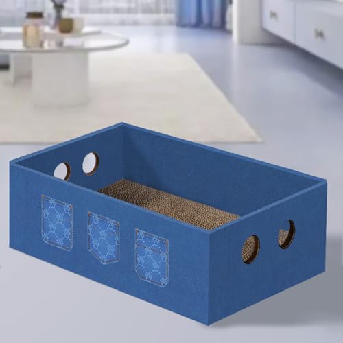 Hearda Katzen Kratzbrett Box, Kratzbretter Katze, Premium Katzenkratzbrett, Kratzpappe für Katzen, Katzenkratz um Katzenkratzern Vorzubeugen und Sofa Teppiche Wände (Denim Blau,47x31.5x14cm) von Hearda