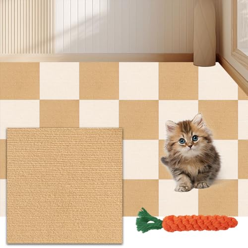 Hearda Kratzbretter Katze, 1 Stück Selbstklebend Katzenkratzbrett Kratzbrett, Quadrat DIY Trimmbarer Kratzpappe für Katzen, Katzenkratz um Katzenkratzern Vorzubeugen Sofa Teppiche (Khaki,30x30cm) von Hearda