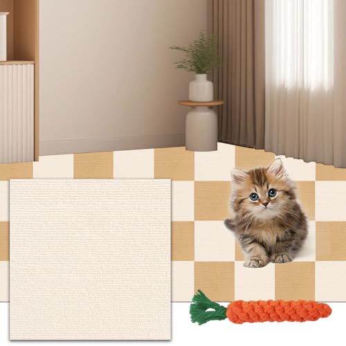 Hearda Kratzbretter Katze, 1 Stück Selbstklebend Katzenkratzbrett Kratzbrett, Quadrat DIY Trimmbarer Kratzpappe für Katzen, Katzenkratz um Katzenkratzern Vorzubeugen Sofa Teppiche (Cremeweiß,60x60cm) von Hearda