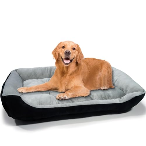 Heatail Hundebett Grosse Mittelgroße Hunde, Waschbar - Flauschig Hundebett, rutschfeste Unterseite, Hundekissen, Hundekorb, weiche Polsterung, Hundesofa, erhöhte Ränder (80×60×15cm). von Heatail