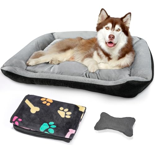 Hundebett Mittelgroße Hunde, mit erhöhte Ränder und abwaschbar Hundebetten, Hundematratze mit rutschfestem Boden, Hundematte für große mittelgroße Hunde-80×60×15cm (Grau) von Heatail