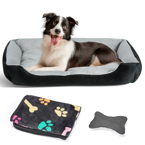 Heatail Hundebett Grosse Mittelgroße Hunde, Waschbar - Flauschig Hundebett, rutschfeste Unterseite, Hundekissen, Hundekorb, weiche Polsterung, Hundesofa, erhöhte Ränder (80×60×15cm Grau). von Heatail