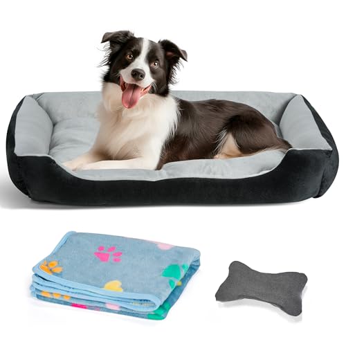 Hundebett Mittelgroße Hunde, mit erhöhte Ränder und abwaschbar Hundebetten, Hundematratze mit rutschfestem Boden, Hundematte für große mittelgroße Hunde-80×60×15cm (Grau) von Heatail