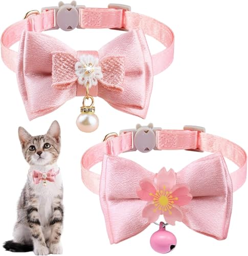 Niedliches Kätzchen-Halsband für Mädchen, Katzenhalsband, Breakaway, rosa Schleife, Katzenhalsband, Mädchen, Katzenzubehör, Fliege, Kätzchen-Halsband mit Blume (2 Stück (Farbe A + Farbe B) von Heavelove