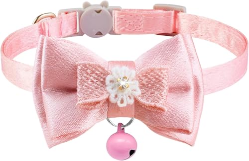 Niedliches Kätzchen-Halsband für Mädchen, Katzenhalsband, Breakaway, rosa Schleife, Katzenhalsband, Mädchen, Katzenzubehör, Fliege, Kätzchen-Halsband mit Blume (Farbe D) von Heavelove