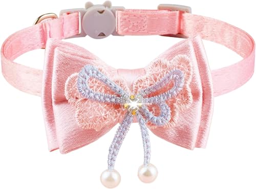 Niedliches Kätzchen-Halsband für Mädchen, Katzenhalsband, Breakaway, rosa Schleife, Katzenhalsband, Mädchen, Katzenzubehör, Fliege, Kätzchen-Halsband mit Blume (Farbe E) von Heavelove