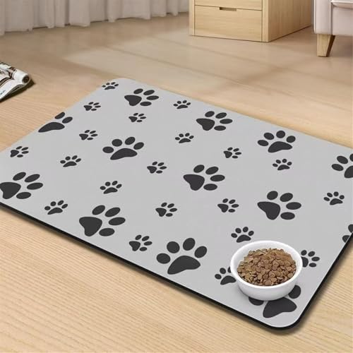 Heavyoff Futterunterlage Hund rutschfest, Super Saugfähige Futternapf Unterlage Katze Waschbar Unterlage Katzennapf Matte Hundenapf, Grau 1, 30x50cm von Heavyoff