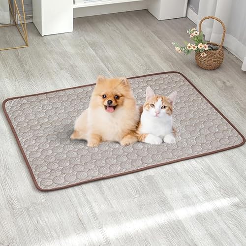 Heavyoff Kühlmatte Hunde Katzen Haustiere, Sommer Kühlende Hundematte rutschfeste Hundebett Für Zuhause Oder Auto Braun, 40x50cm von Heavyoff