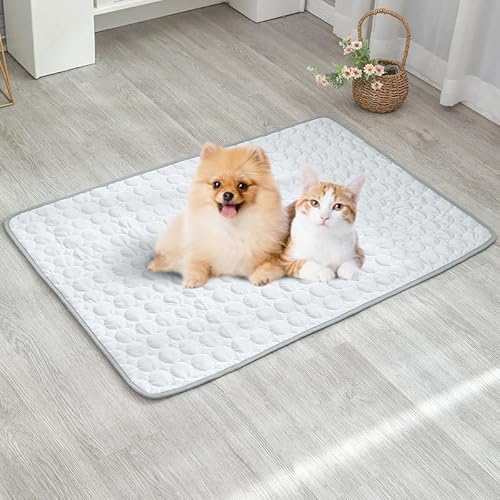 Heavyoff Kühlmatte Hunde Katzen Haustiere, Sommer Kühlende Hundematte rutschfeste Hundebett Für Zuhause Oder Auto Grau, 55x70cm von Heavyoff