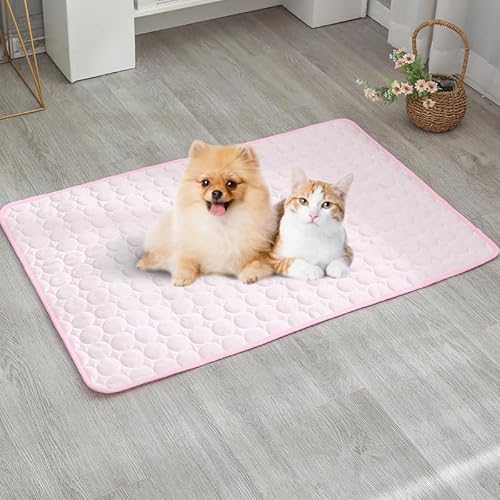 Heavyoff Kühlmatte Hunde Katzen Haustiere, Sommer Kühlende Hundematte rutschfeste Hundebett Für Zuhause Oder Auto Rosa, 70x100cm von Heavyoff