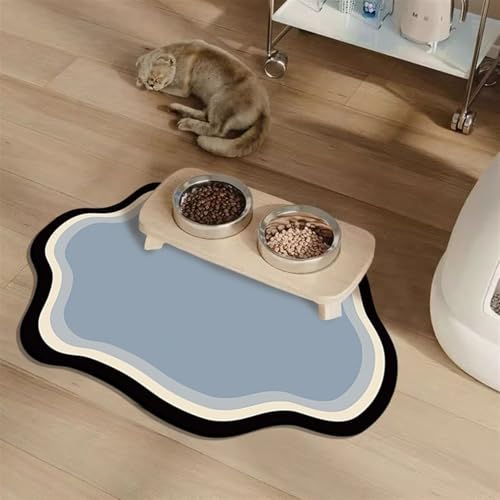 Heavyoff Napfunterlage Hund Katzen Futternapf Unterlage rutschfeste Hundenapf Katzennapf Fressnapf Futtermatte Schnelltrocknend Katzenmatte Waschbar, Blau, 50x80cm von Heavyoff