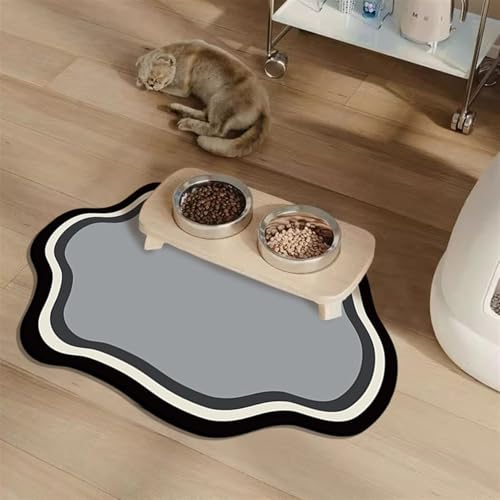 Heavyoff Napfunterlage Hund Katzen Futternapf Unterlage rutschfeste Hundenapf Katzennapf Fressnapf Futtermatte Schnelltrocknend Katzenmatte Waschbar, Grau, 40x60cm von Heavyoff