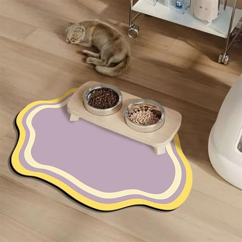 Heavyoff Napfunterlage Hund Katzen Futternapf Unterlage rutschfeste Hundenapf Katzennapf Fressnapf Futtermatte Schnelltrocknend Katzenmatte Waschbar, Violett, 50x80cm von Heavyoff