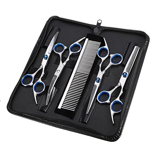 Hundeschere Fellschere für Hunde Katze 5-in-1 Scharfe Gebogene Schere Set Dog Grooming Set für Gesicht, Körper, Ohren von Hebey