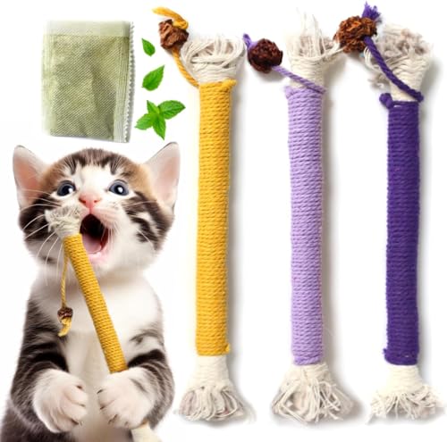 Hebterrka 3er-Pack Katzen-Kauspielzeug, 7,87 Zoll, mit Katzenminze, für Zahnreinigung und Interaktives Spielen von Hebterrka