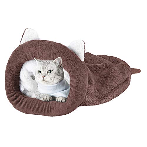 HechoVinen Niedliches Katzenhaus für den Winter, warm, gemütlich, kuschelig, waschbar, Spieltasche, Katzenhöhle für Katzen, Welpen, Kaninchen, kleine Haustiere, Kaffee von HechoVinen