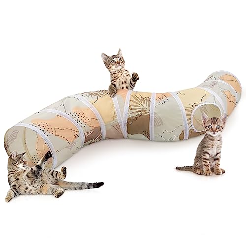 Hedgeink Katzentunnel S-Form Peekaboo Höhle Katze mit Spielzeug Tunnel für Indoor-Katzen Faltbarer Kaninchen Spieltunnel für Katze, Meerschweinchen, Frettchen, Welpen, braune Katze von Hedgeink