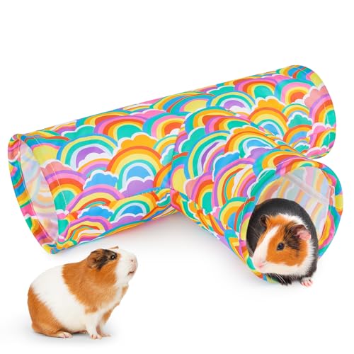 Hedgeink Meerschweinchentunnel, 3-Wege-Kaninchentunnel, maschinenwaschbar, Kaninchenversteck Meerschweinchen, Zubehör, Frettchen, Spielzeug für Chinchilla, Hamster, Hase, Kleintiere, Regenbogenbogen von Hedgeink