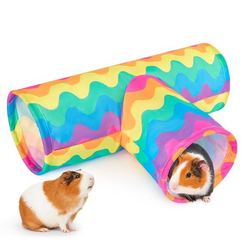 Hedgeink Meerschweinchentunnel, 3-Wege-Kaninchentunnel, maschinenwaschbar, Kaninchenversteck Meerschweinchen, Zubehör, Frettchen, Spielzeug für Chinchilla, Hamster, Hase, Kleintiere, Regenbogenwelle von Hedgeink