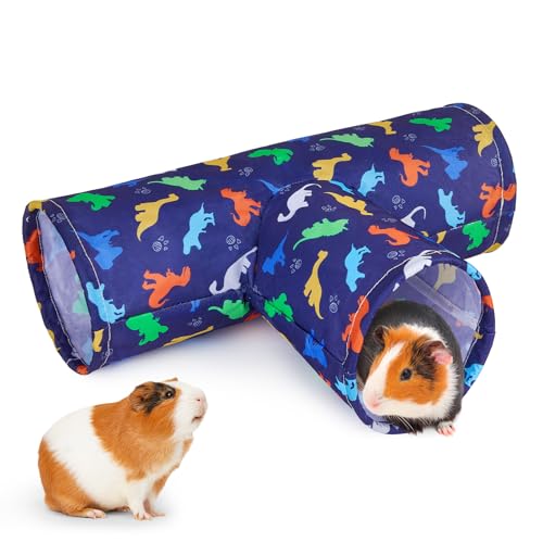 Hedgeink Meerschweinchentunnel, 3-Wege-Kaninchentunnel, maschinenwaschbar, Kaninchenversteck Meerschweinchen, Zubehör, Frettchen, Spielzeug für Chinchilla, Hamster, Hase, Kleintiere, blaue Dinosaurier von Hedgeink