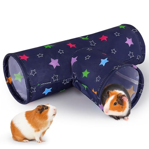 Hedgeink Meerschweinchentunnel, 3-Wege-Kaninchentunnel, maschinenwaschbar, Kaninchenversteck Meerschweinchen, Zubehör, Frettchen, Spielzeug für Chinchilla, Hamster, Hase, Kleintiere, blaue Sterne von Hedgeink