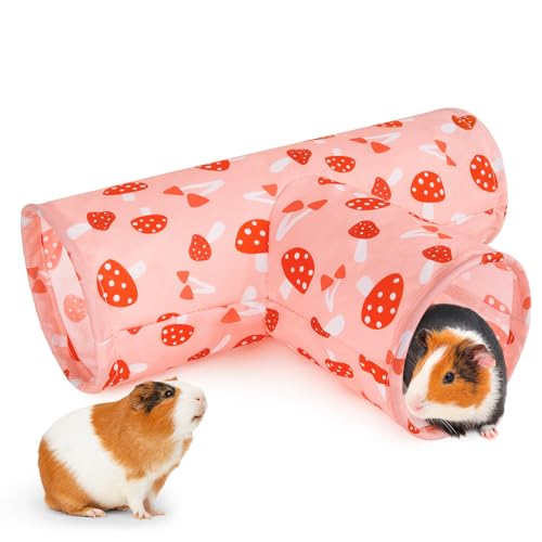 Hedgeink Meerschweinchentunnel, 3-Wege-Kaninchentunnel, maschinenwaschbar, Kaninchenversteck Meerschweinchen, Zubehör, Frettchen, Spielzeug für Chinchilla, Hamster, Hase, Kleintiere, roter Pilz von Hedgeink