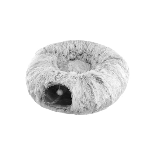 Plush Pets Kennel Gray Foldable Round Cats Nest Crossing Tunnel Bed Winter Basket Collapsible Cushion Warm Supplies Mat Pet donut donut bed donut christmas round donut bed tunnel roun von HeeDz