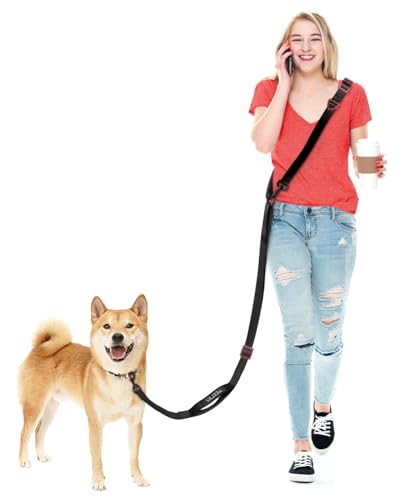 3-in-1-Hundeleine, freihändige Leine, einfache Leine, Doppelleine, 3 m, freihändige Hundeleine mit Doppelgriff, verstellbarer Schnalle, Crossbody-Leine für Spaziergänge, Joggen, Laufen, Schwarz von Heelay