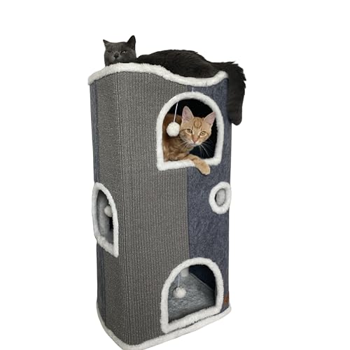 Heerduos Katzenhaus mit 4 Ebenen für Hauskatzen, überdachte Katzenbetten und Möbel mit Kratzkissen, Versteckhöhle und Kissen, moderner Katzenturm für mehrere kleine Haustiere und große Katzen von Heerduos