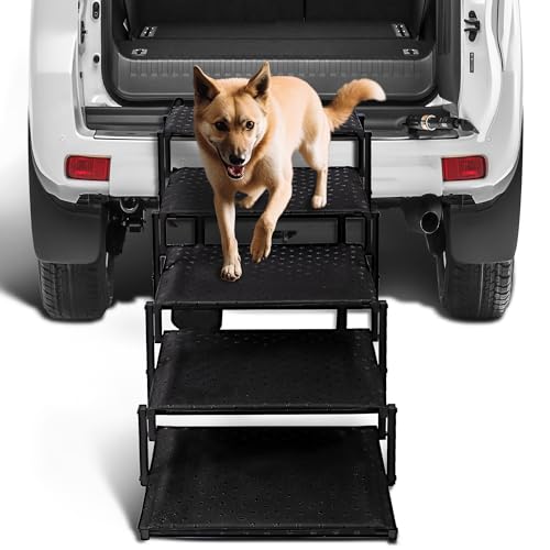 Heeyoo Extra breite Hundetreppe für Auto – faltbare Hunderampen für große Hunde mit rutschfester Oberfläche, tragbare Hundetreppe für Autos und SUV, LKW, unterstützt bis zu 113 kg von Heeyoo