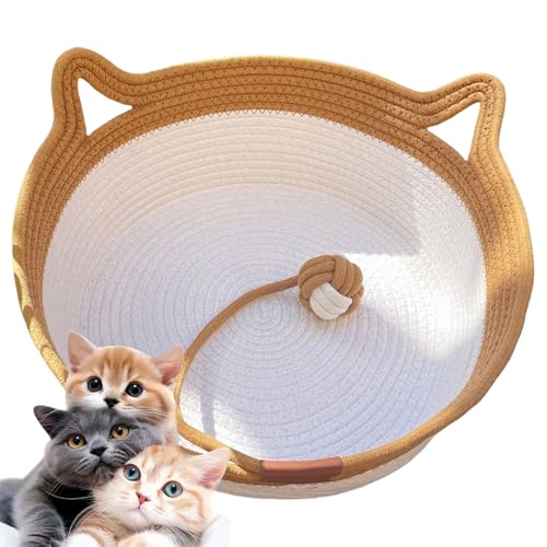 2025 New Virelapets Woven Rope Cat Basket, Handmade Natural Cotton Pet Bed with Ball Toy, 13”/16”/18” Cozy Durable Furniture Protector for All Cats (Brown,L) von Hehuo