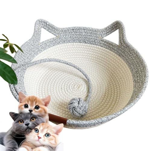 2025 New Virelapets Woven Rope Cat Basket, Handmade Natural Cotton Pet Bed with Ball Toy, 13”/16”/18” Cozy Durable Furniture Protector for All Cats (Gray,L) von Hehuo