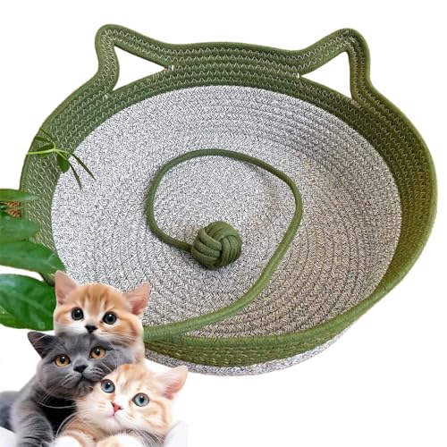 2025 New Virelapets Woven Rope Cat Basket, Handmade Natural Cotton Pet Bed with Ball Toy, 13”/16”/18” Cozy Durable Furniture Protector for All Cats (Green,L) von Hehuo