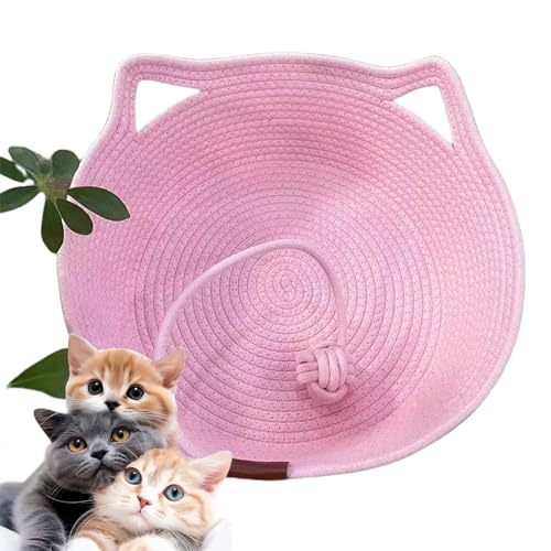 2025 New Virelapets Woven Rope Cat Basket, Handmade Natural Cotton Pet Bed with Ball Toy, 13”/16”/18” Cozy Durable Furniture Protector for All Cats (Pink,M) von Hehuo