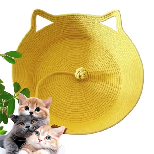 2025 New Virelapets Woven Rope Cat Basket, Handmade Natural Cotton Pet Bed with Ball Toy, 13”/16”/18” Cozy Durable Furniture Protector for All Cats (Yellow,L) von Hehuo